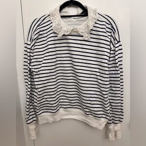 J. CREW STRIPED SWEATSHIRT WITH LACE COLLAR